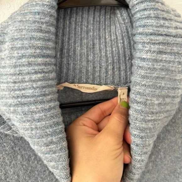 Soft Surroundings Heathered Wool Blue Turtleneck Tunic Sweater Pockets Relaxed S - Picture 4 of 9